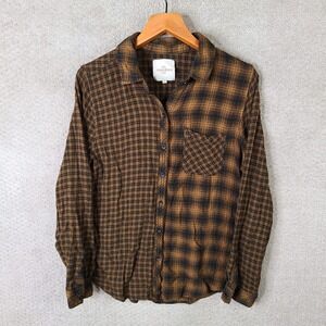 Casacabana Shirt Womens Large Brown Plaid Button Down Rayon Long Sleeve‎ Casual